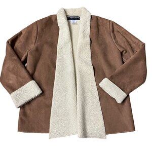 Via Ripatti Microfiber Jacket Cozy Cabin Western Brown Faux Sherpa Lined